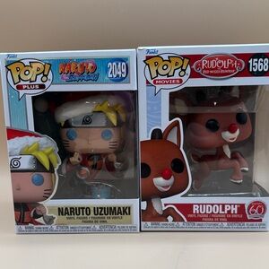 Funko Pop Naruto Uzumaki and Rudolph Figures - Blue and Red